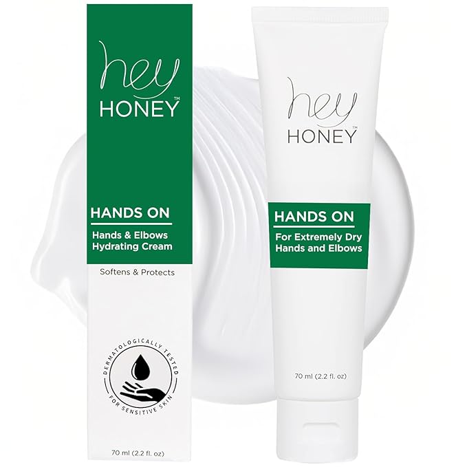 Hey Honey Hand Cream for Extremely Dry Cracked Hands & Elbows - Instant Relief with Shea Butter, Honey & Propolis - Cracked Skin Repair Moisturizer - Fast Absorbing 2.2 Oz