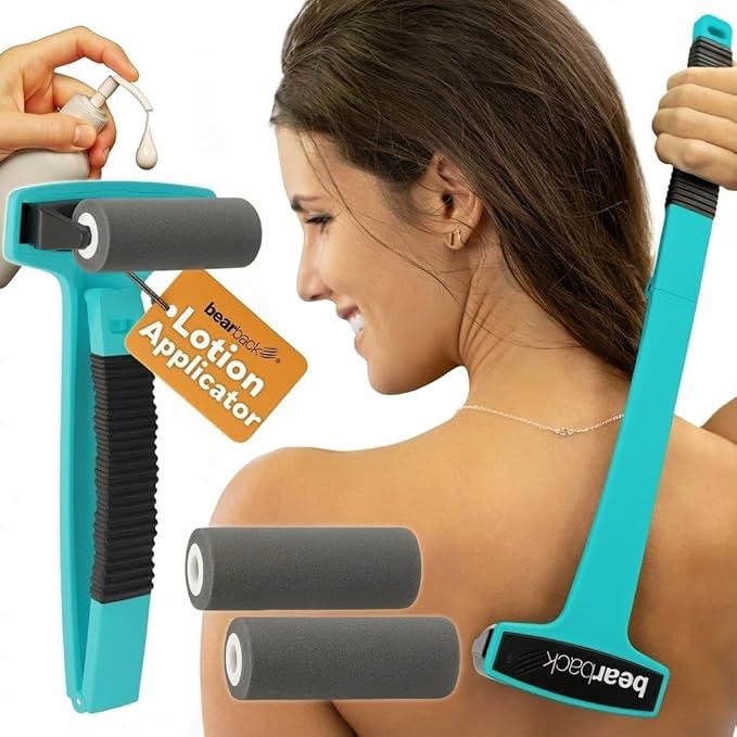 bearback Lotion Applicator for Back & Body – Long-Reach Roller for Even Lotion, Sunscreen, Self-Tanner & Medication Application – Foldable, Reusable, No-Help Design – American Small Business (Teal)