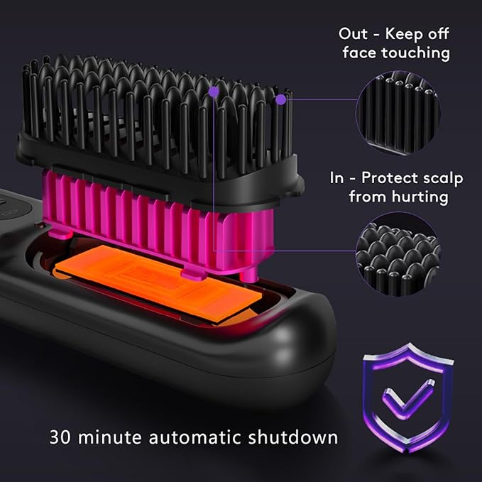 Mindrain Mini Cordless Hair Straightener Brush Pro A+, Portable Straightening Brush for Travel, Ionic Hot Comb Straightener, USB Rechargeable, It can be Used While Charging, Gifts for Women. (Pink)