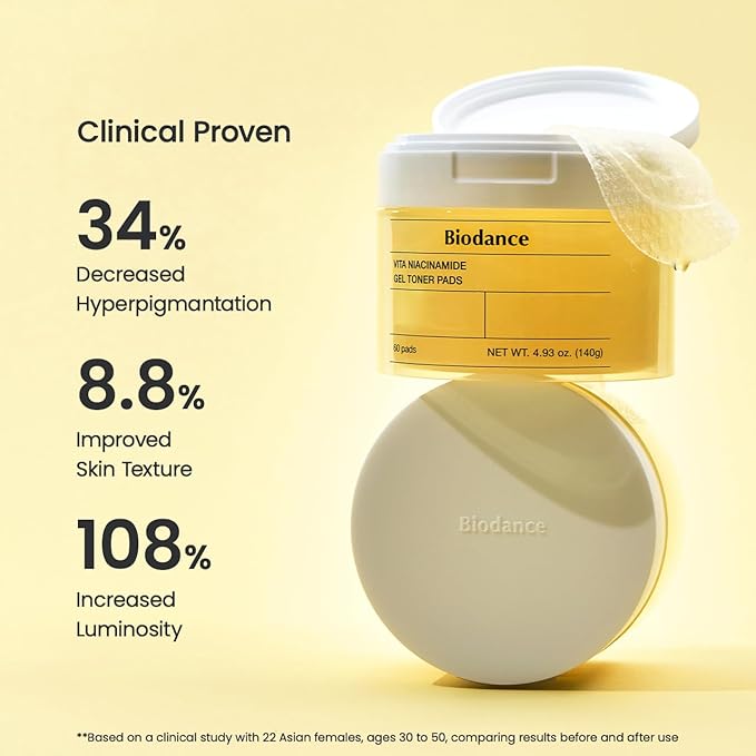 Biodance Vita Niacinamide Gel Toner Pads, Dark Spot Corrector, Evening Skin Tone, Gentle Exfoliating Toner Pads with Vitamin C, Korean Skincare, Stocking Stuffersㅣ4.93 fl.oz.(140g)*60Pads