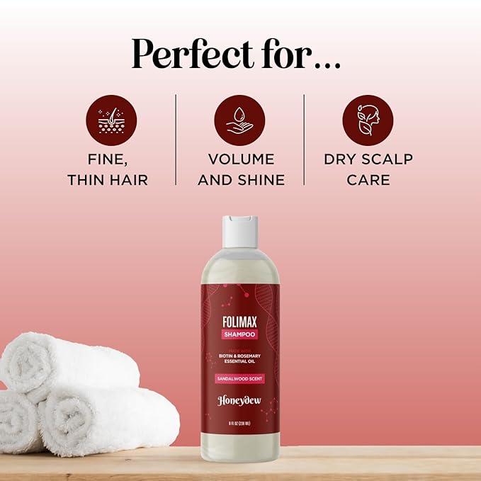 Folimax Biotin Shampoo for Thinning Hair - Volumizing Biotin Shampoo for Men & Women's Fine and Thin Hair with Zinc & Rosemary Oil - Color Safe Vegan Sulfate Silicone & Paraben Free (Sandalwood Scent)