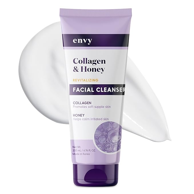 Envy Facial Cleanser with Collagen & Honey - Reduces Fine Lines, Wrinkles & Hydrating - Clean, Cruelty-Free Korean Skin Care for All Skin Types - Dermatologist Tested - 6.76 oz