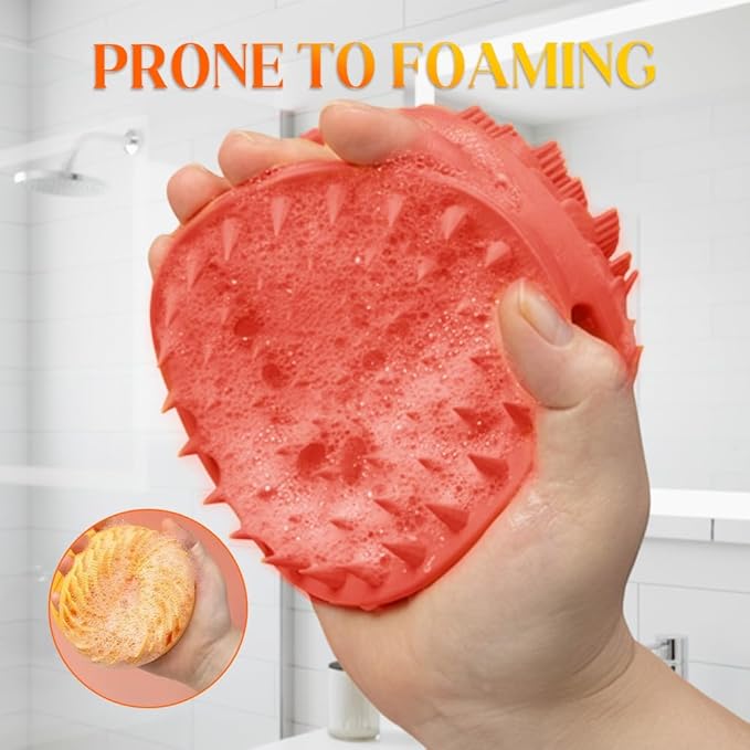 2 in 1 Silicone Body Scrubber & Scalp Scrubber, 2026 Upgrade Handheld Shower Scrubber for Body and Head, Cleansing Skin Brush Gentle Exfoliating and Stress Relax Hair Growth (Purple & Red)