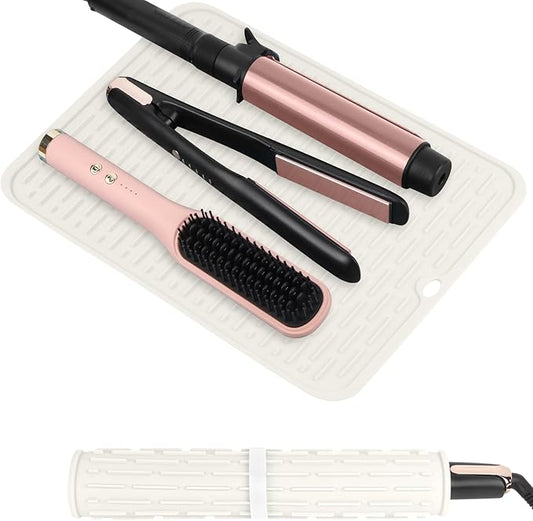 Oversize Silicone Heat Resistant Mat for Curling Irons, Flat Irons, Hair Straighteners and Hot Hair Styling Tools, Portable Hot Tools Cover Pad for Travel Vanity Salon(14.2" x 11.0")