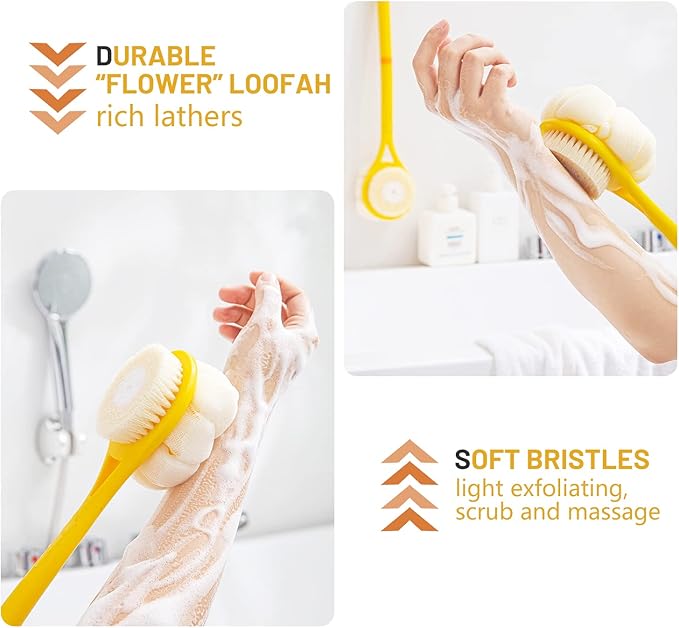 Shower Body Brush,Soft Bristles and Beautiful Pumpkin Loofah 14” Long Handle Back Scrubber Bath Mesh Sponge for Skin Exfoliating Bath,Massage Bristles Suitable for Wet or Dry,Men and Women (Grey)