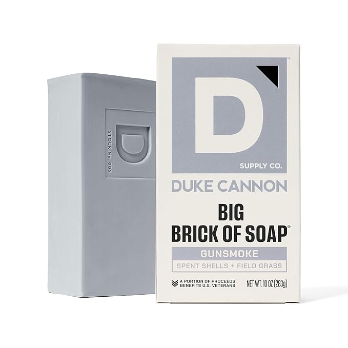 Duke Cannon Supply Co. Extra Large Bar Soap - Men's Natural Bar Soap with a Masculine Scent - Spent Shells + Field Grass - Body Soap for Men - All Skin Types - Big Brick of Soap - Gun Smoke (10 oz)