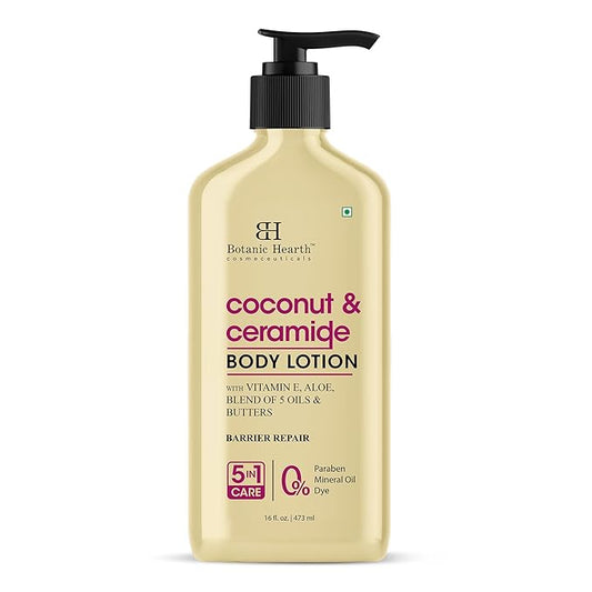 Botanic Hearth Coconut & Ceramide Body Lotion | Barrier Repair with 5 Oil Blend & Butters, Deep Hydration, Paraben Free, 5-in-1 Care, 16 fl oz / 473 ml