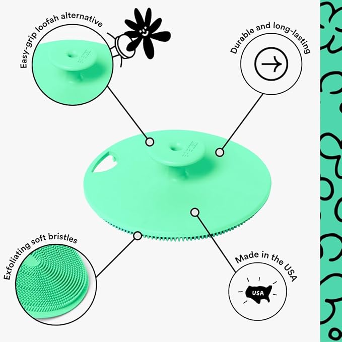 Boie USA Body Scrubber with Handle - Hygienic, Exfoliating Loofah Alternative - Feels Like Silicone Scrubber Gentle on Sensitive Skin, Hypoallergenic, BPA & Latex-Free, Made in The USA (Mint)