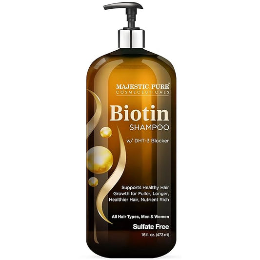 Majestic Pure Biotin Shampoo - Volumizing Shampoo for Hair Loss - with DHT-3 Blocker - Hydrating & Nourishing - Sulfate Free, for Men & Women - Thin Hair Shampoo - 16 fl oz