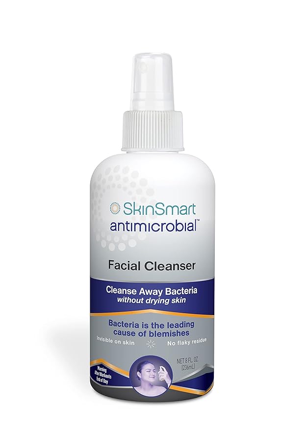 SkinSmart Antimicrobial Facial Cleanser for Breakouts & Blemishes; Hypochlorous Acid Formula Targets Bacteria to Reduce Skin Irritation and Flush Pores Clean, 8 oz Spray, All Ages & All Skin Types
