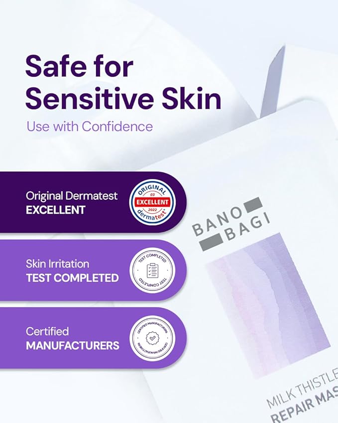 Banobagi Milk Thistle Repair Face Mask – Korean Skin Care with Centella, Hyaluronic Acid & Adenosine | Hydrating & Soothing Sheet Mask for Sensitive Skin, Fragrance-Free, 10EA