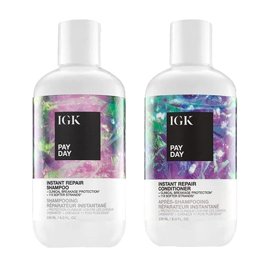 IGK Pay Day Instant Repair Shampoo and Conditioner Set | Bond-Building + Damage Repair | Vegan + Cruelty Free