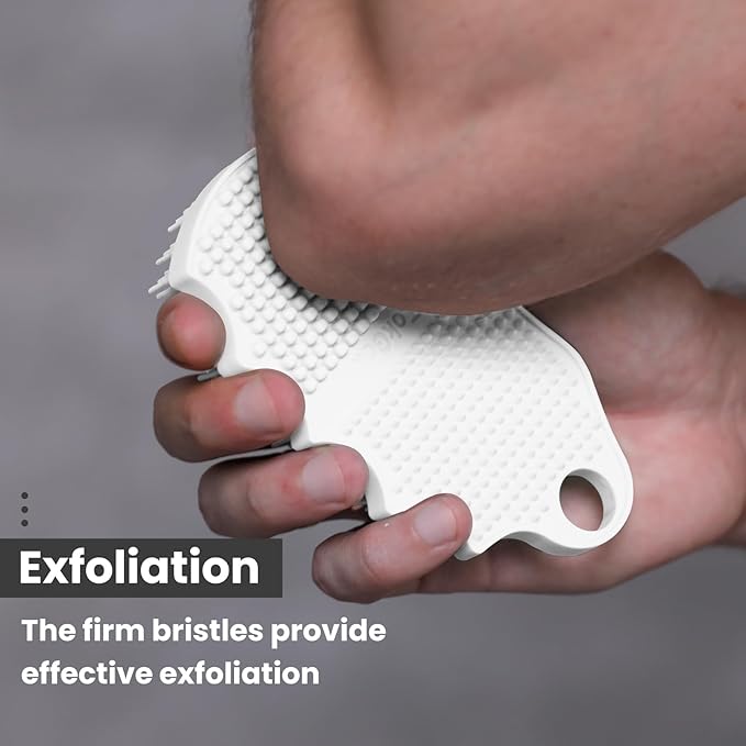 Silicone Body Scrubber Silver-Infused Dual-Sided 3-in-1 for Shower, Body Cleaning+Massage+Exfoliator Body Brush Buffer for Men and Women, Silicone Loofah, Non-Slip Handle (White)