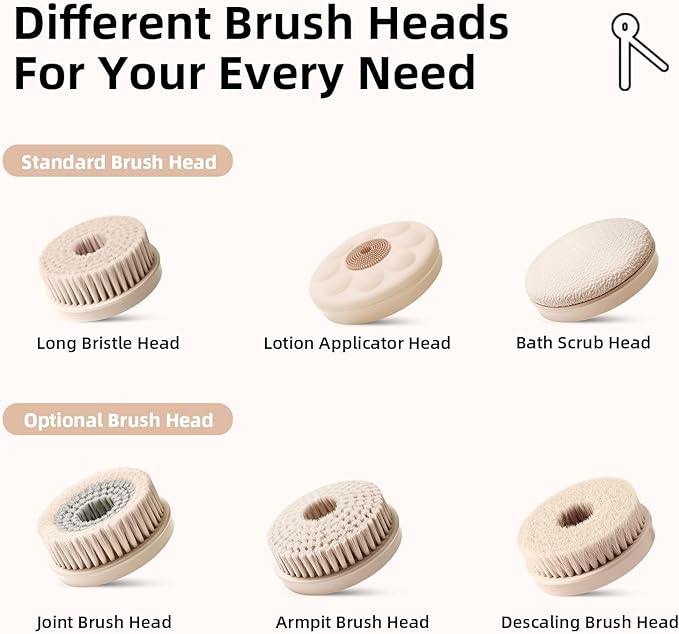 Electric Body Brush Bath Brush Head - Long Bristle Head, Chrysanth Pink, Only Suitable for Oh,XIYU. XY1 Electric Bath Brush