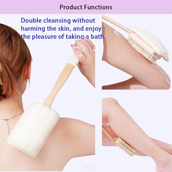 Shower Body Brush with Bristles and Loofah,Back Scrubber for Shower for Bath or Dry Brush,Back exfoliating Body Scrubber Shower Scrub Brush Long Handle for Women and Men