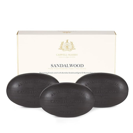 Caswell-Massey Natural Bar Soap Gift Set - Sandalwood - Triple-Milled Moisturizing Body Soap Bars for Men & Women, Plant-Based Formula with Essential Oils, Made in USA, 3 x 5.8 oz