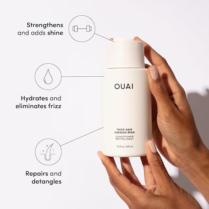 OUAI Thick Hair Conditioner - Moisturizing Conditioner for Dry, Frizzy Hair - Keratin, Marshmallow Root, Shea Butter and Avocado Oil - Paraben, Phthalate & Sulfate Free (10 Oz)