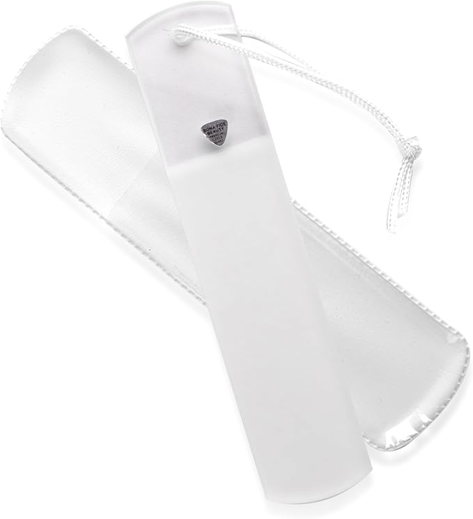 Bona Fide Beauty Czech Glass Foot File with Protective Sleeve, Dual-Sided High Grit Foot Rasp, Foot Scraper with Cord in Clear Color