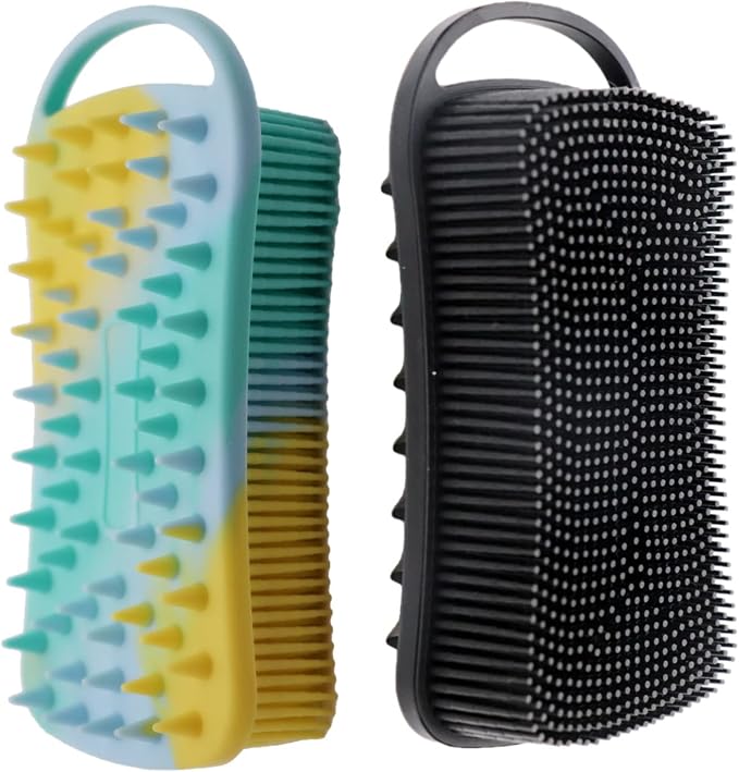 2Pack Dual Sided Silicone Body Scrubber for Exfoliating, Shower&Scalp Massage, 2 in 1 Bath&Shampoo Brush,Soft Body Exfoliator Silicone Loofah Shower Scrubber Brush for All Kinds of Skin