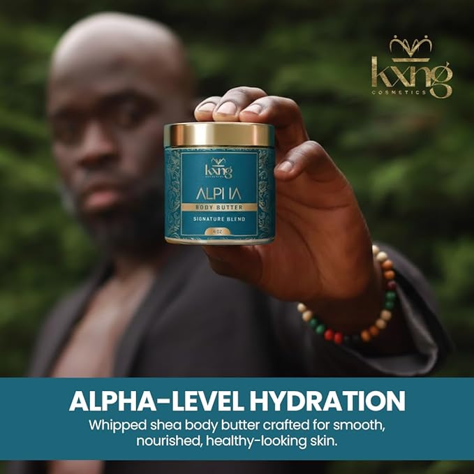 KXNG Cosmetics Whipped Organic Shea Body Butter – 4oz | Cruelty-Free Body Butter for Men & Women with Shea, Cocoa & Coconut Oil | Lightweight Hydrating Cream for Hands, Feet & All Skin Types – Alpha