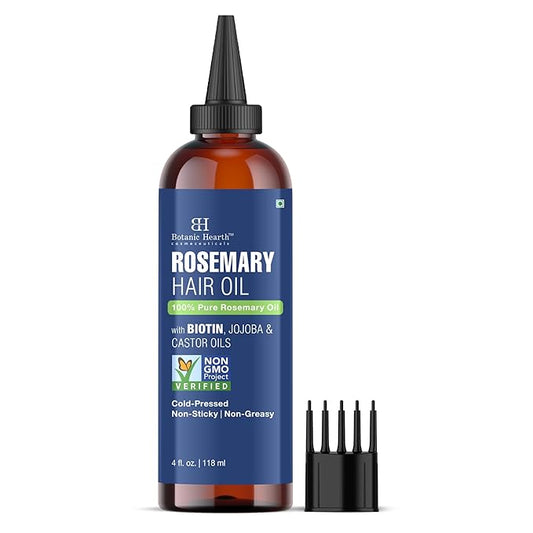 Botanic Hearth 100% Pure Rosemary Oil For Hair Growth | Infused with Biotin, Jojoba & Castor Oil |Hair Oil Repairs Dry Damaged Hair, Strengthening, Healthier - Hair Tonic, 4 fl oz