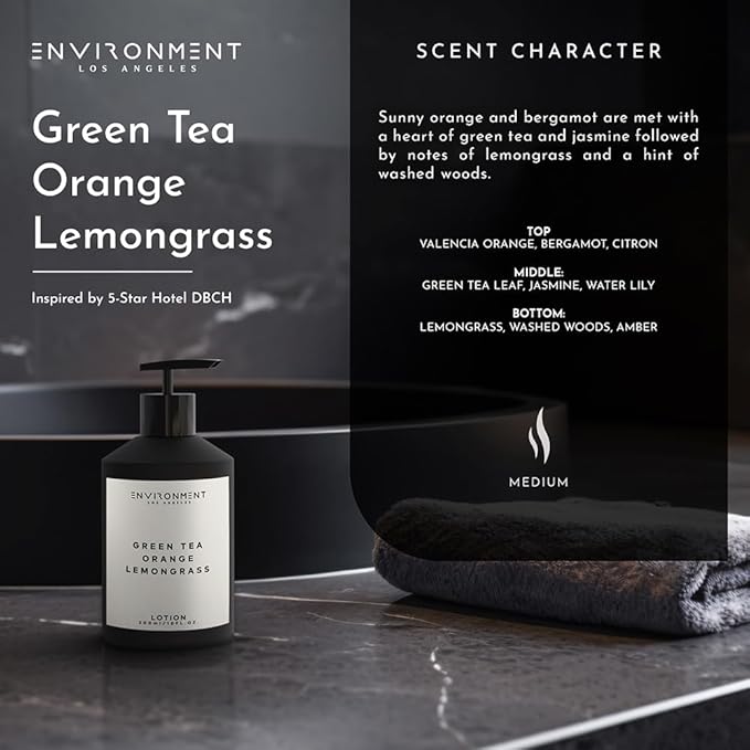 ENVIRONMENT Inspired by 5-Star Resort DBCH Lotion, 300ml Luxury Scented (Green Tea | Orange | Lemongrass) Bathroom Luxury, Men & Women High-End Body Lotion, Hand Cream, Dry Skin Treatment