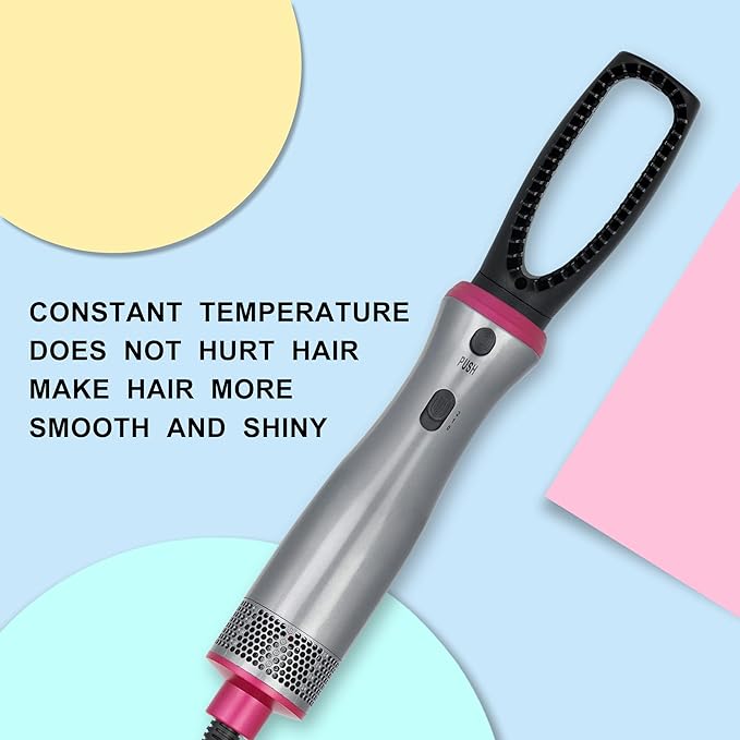 Hair Dryer Brush, Blow Dryer & Volumizer Styler Hot Air Brush, Negative Ionic Electric Hair Curler Straightener Brush, Detachable & Interchangeable Brush Head (Gray&Pink), BY-812