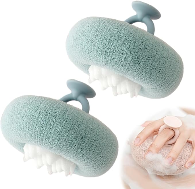 Super Soft Sunflower Suction Cup Bath Ball, 2025 New Bath Cleaning Brush, 2-in-1 Sponge Mesh Pouf Ball Body Scrubber, Shower Gloves Exfoliating Accessories for Men and Women (Green 2pcs)