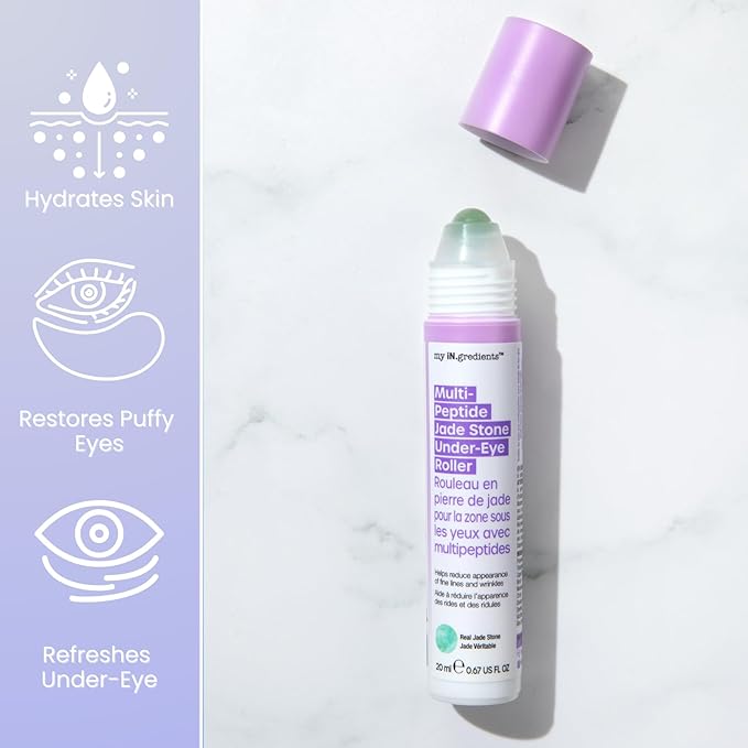 Masque Bar My Ingredients Hydrating Under Eye Serum with 360° Jade Stone Roller, Multi-peptides & Hyaluronic Acid Treats Eye Puffiness, Dark Circles- Instant Wrinkle Remover -Korean Skincare-20ml