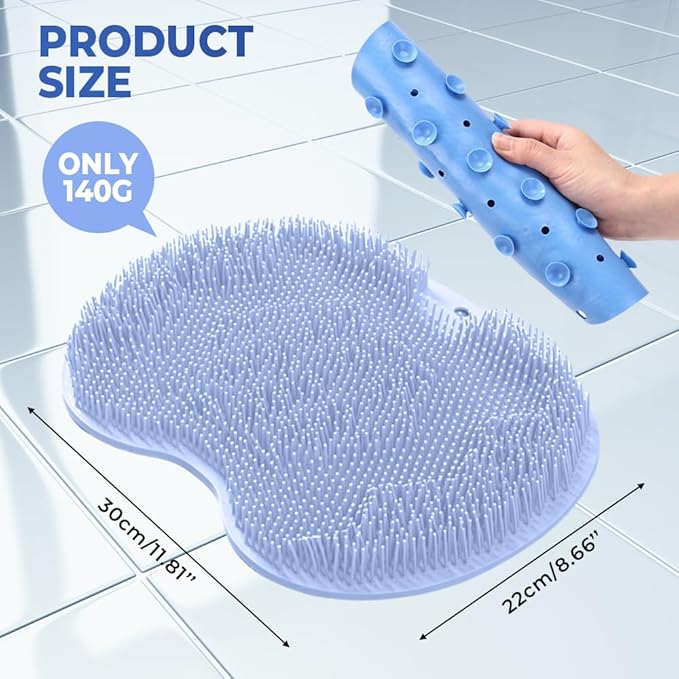 Shower Foot Scrubber Mat with Non-Slip Suction Cups, Non Slip Bathtub and Shower Mat with Suction Cups and Drain Holes, Foot Back Cleaning Pad Back Washer Exfoliating Bath Wash Pad (Green)