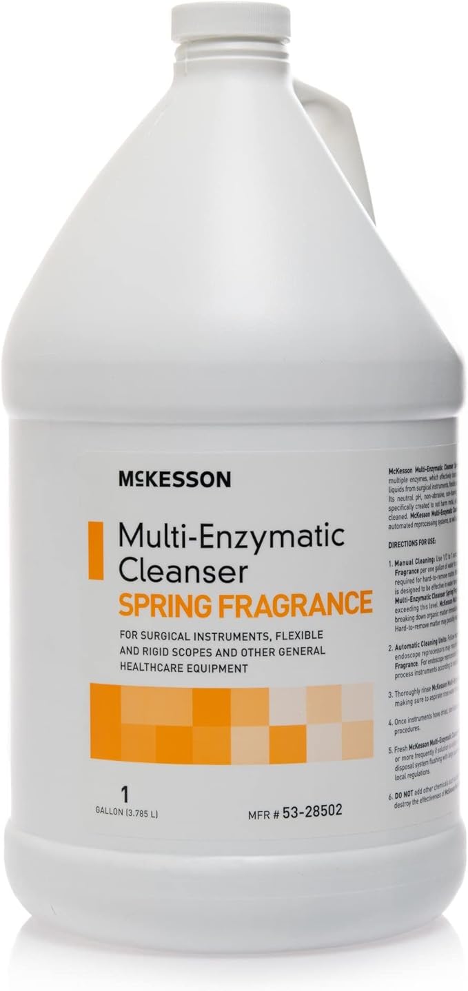 McKesson Multi-Enzymatic Cleanser for Surgical Instruments & General Healthcare Equipment, 1 Gallon [Pack of 4] Spring Fresh