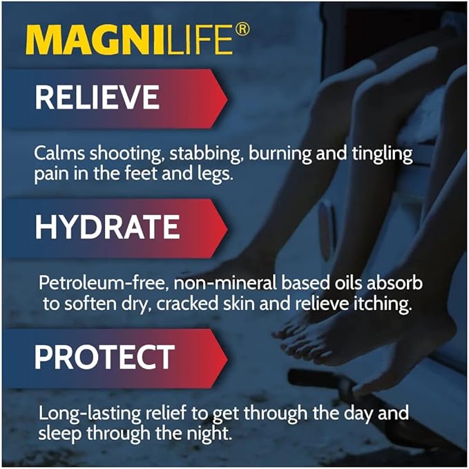 MagniLife Pain Relieving Foot Cream, 4 oz, Soothing Relief for Soreness, Pain, Burning, Tingling, Itching or Sensitivity in Feet & Legs, Moisturizing & Hydrating Foot Cream, No Petroleum