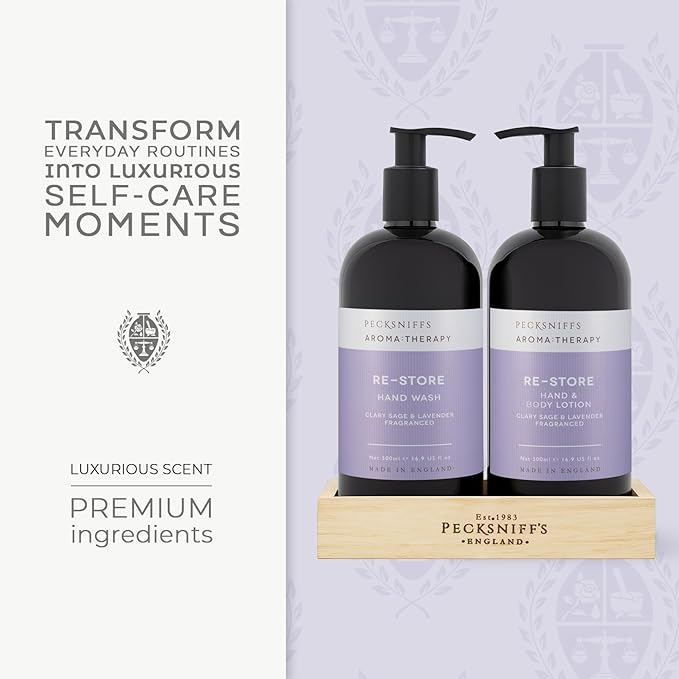 Pecksniffs Moisturizing Hand Wash and Hand & Body Lotion Caddy Set - Aroma:Therapy Re-Store, 500 ml/16.9 fl oz