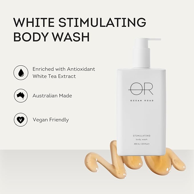 Ocean Road White Body Wash 13.5 fl oz - Gentle, Hydrating Shower Gel with Antioxidant White Tea Extract – Ethically Sourced, Vegan, Australian Made Skincare for Healthy, Radiant Skin