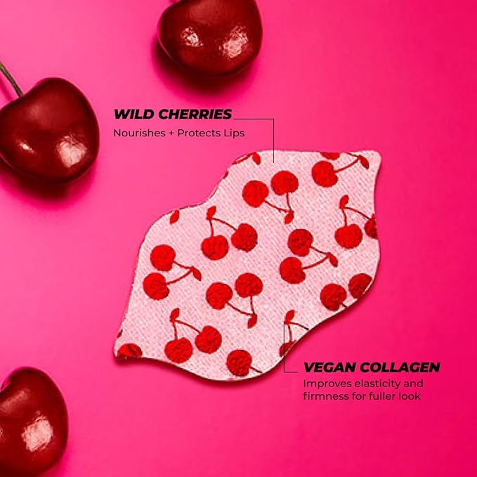 Vitamasques Lip Mask, 3-Pack - Cherry Vegan Collagen Lip Mask Sheets, Repair for Dry & Chapped Lips - Nourishing & Hydrating - Wild Cherries & Hyaluronic Acid - Vegan & Cruelty-Free Korean Skin Care