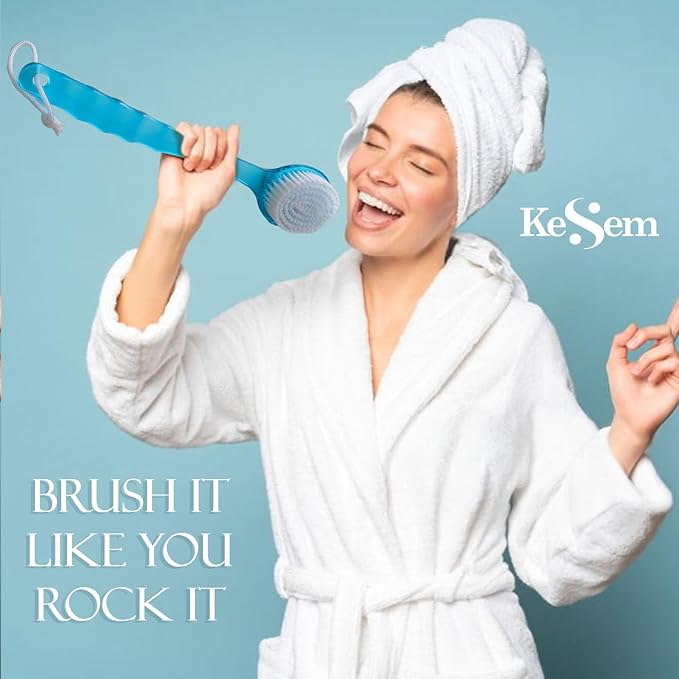 2 Pack Back Scrubber Shower Brush with 14 inch Long Handle, Soft Bristles Full Body Skin Exfoliator for Bath Wet or Dry Brush for Men & Women (14")