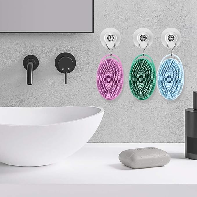 Soft Silicone Body Scrubber 6 PCS Silicone Body Shower, Silicone Loofah 2 in 4 Bath and Shampoo Brush, Body Scrubber Shower Cleaning Exfoliating Use for Sensitive Skin, Lather Well