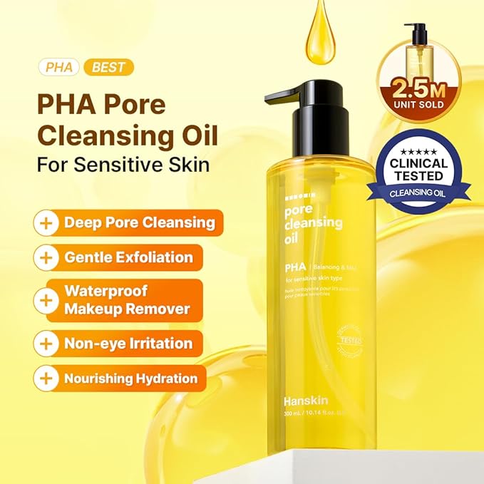 Hanskin Pore Cleansing Oil, Oil Cleanser for Face, Makeup Blackhead Remover, Korean Cleanser for Sensitive Skin (6.76 oz (Pack of 1))