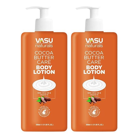 Vasu Naturals Cocoa Butter Body Lotion for Dry Skin - 24-Hour Hydration with Olive Oil & Vitamin E, Non-Greasy, Fast-Absorbing Moisturizer - Pack of 2-11.83 fl oz each