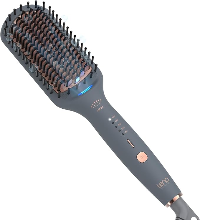 Hair Straightening Brush by LENA - Electric Heated Flat Iron Comb with Ionic Care for Smooth, Frizz-Free Styling