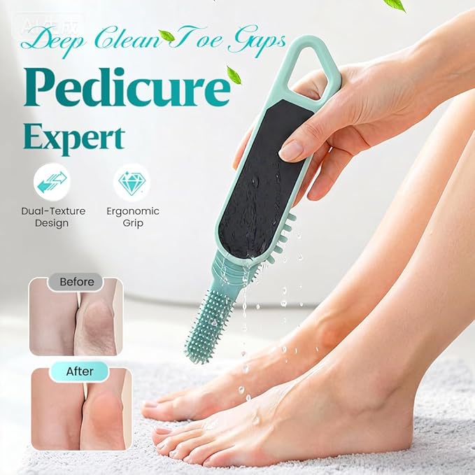 Foot Scrubber in Shower, 3 in 1 Portable Travel Size Toe Cleaning Brush Foot File Dead Skin Remover for Home Foot Care (Purple)