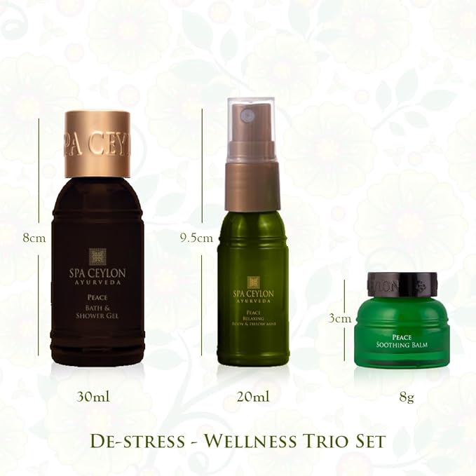SPA CEYLON Peace Wellness Trio Set, Holistic Spa Essentials for Calming, Natural Ingredients, Ayurvedic Bath Gift Set, Shower Gel, Body Mist, Balm, Gift for christmas (150 g, Lemongrass)