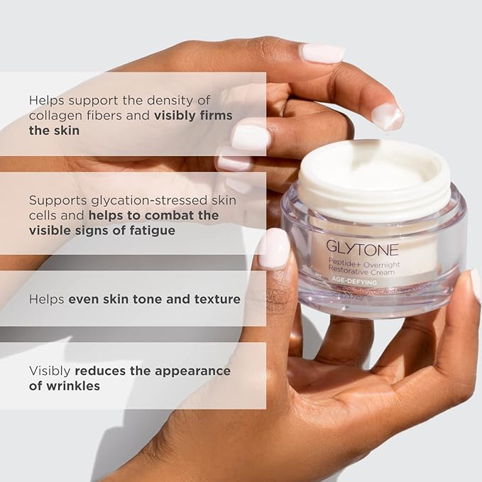 Glytone Peptide+ Overnight Restorative Cream | Age Defying Night Moisturizer for Face Hydrates, Plumps & Improve Wrinkles | Night Cream for Women Visibly Firms Skin | Fragrance-Free - 1.7 oz.