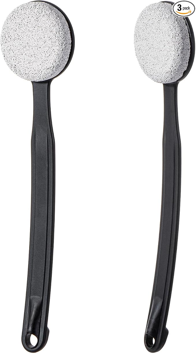 Pumice Stone for Feet with Long Handle 13.7", Hard Skin Callus Remover, Scrubber and Exfoliator for Dead Dry Skin, Softer & Smoother Feet, Pedicure Tool (Curved) Black