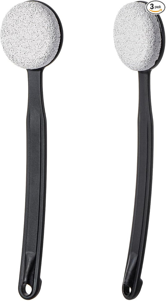 Pumice Stone for Feet with Long Handle 13.7", Hard Skin Callus Remover, Scrubber and Exfoliator for Dead Dry Skin, Softer & Smoother Feet, Pedicure Tool (Curved) Black