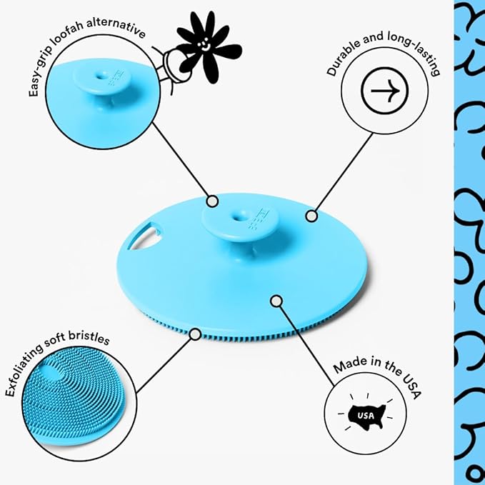 Boie USA Body Scrubber with Handle - Hygienic, Exfoliating Loofah Alternative - Feels Like Silicone Scrubber Gentle on Sensitive Skin, Hypoallergenic, BPA & Latex-Free, Made in The USA (Blue)