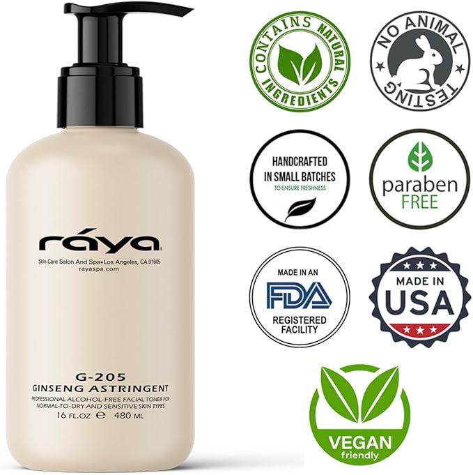 RAYA Ginseng Astringent with AHA 16 oz (G-205) | Gentle Glycolic Facial Toner for Dry and Sensitive Skin | Helps Tighten Pores, Smooth Complexion, and Reduce Fine Lines | Made With Alpha Hydroxy Acids