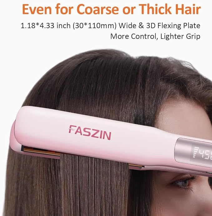 Faszin Professional Hair Straightener, 1.18 inch Ionic Titanium Plate, 20S Fast Heat Up Flat Iron with Clear LED Display, 2 in 1 Straightener and Curler Styling Tool for Straighten Hair (Pink)