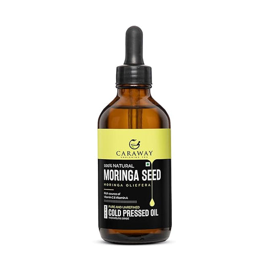CARAWAY Organic 100% Pure Cold-Pressed Moringa Seed Oil - 4 fl oz | Unrefined Moringa Oil - Anti-Aging & Anti-Dandruff | Great for Hair, Skin and Face | Ideal Carrier Oil For Essential Oils Mixing