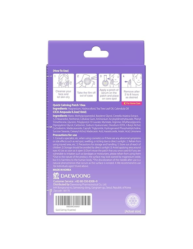 EasyDerm Quick Calming Magnesium Patches – Hydrocolloid Acne Spot Treatment Includes Tweezers & Ampoule, 10 Patches, Zit Sticker, Made by Daewoong Pharmaceutical